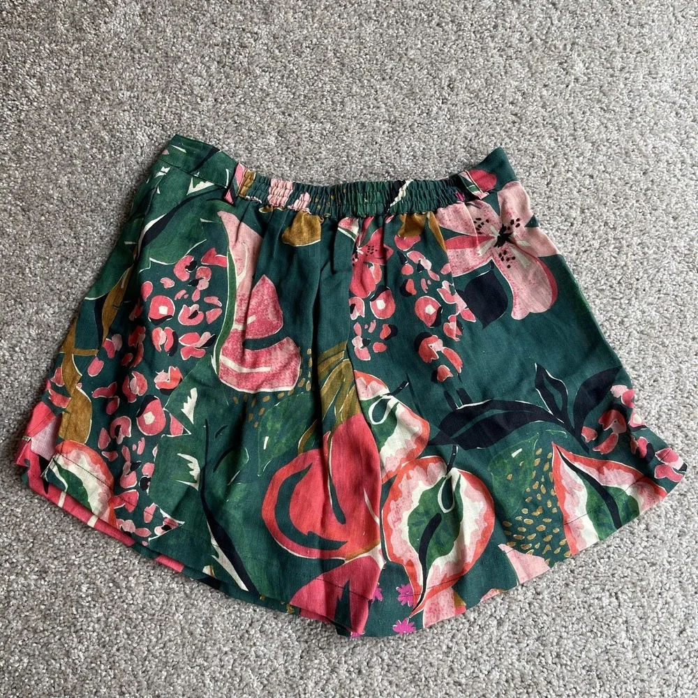 Vitamin A Shorts Womens L Multicolor Linen Tropical Floral Elastic Waist Chino